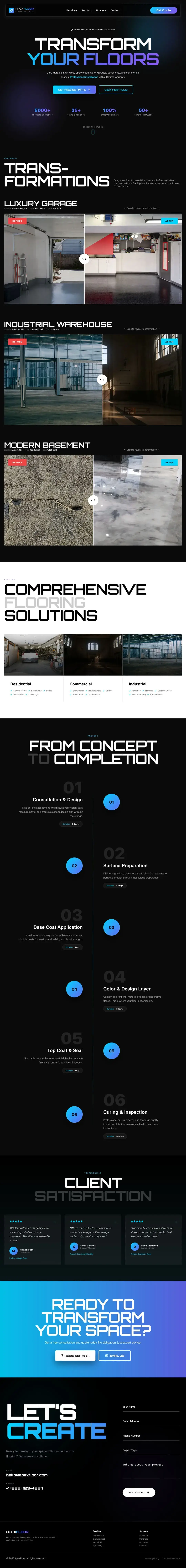 A bold, immersive website designed to showcase custom epoxy flooring, attract new clients, and highlight their unique creative identity.